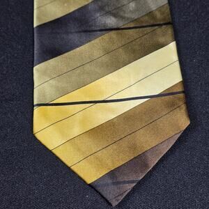 OTTIMO UOMO Tie Men’s Gold Brown Black Striped 100% Silk Handmade